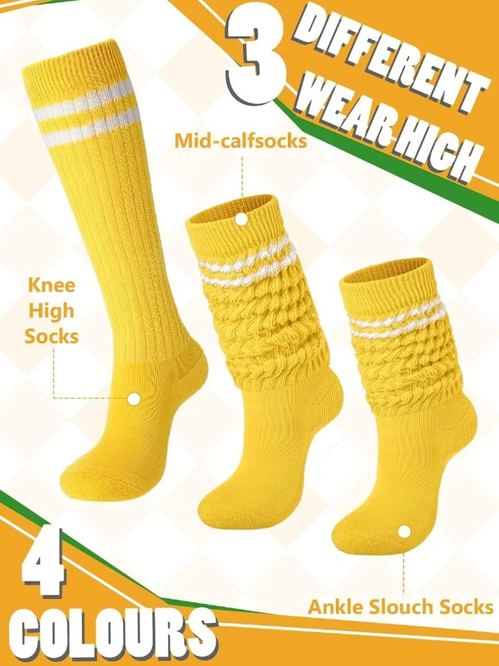 🧦Women's Fresh Colour 4 Pairs Neon Slouch Socks Scrunch Socks Athletic Slouchy